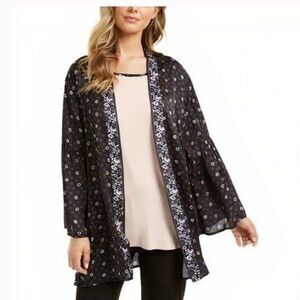 Vera Bradley Sofie Kimono Wrap Robe Holland S/M black floral bell sleeve new.